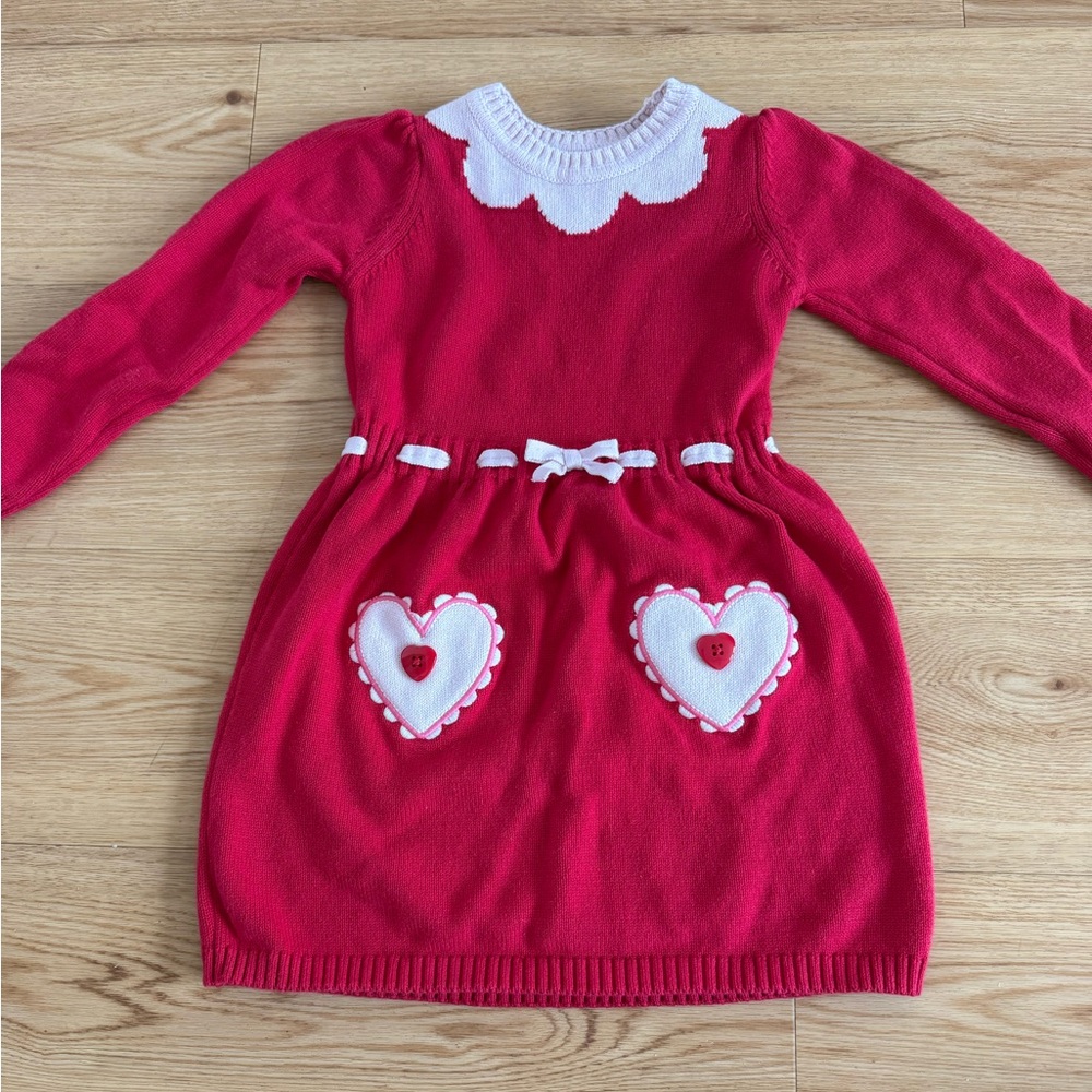 Gymboree valentine scalloped collar Red and Pink Heart sweater Dress - Picture 3 of 6